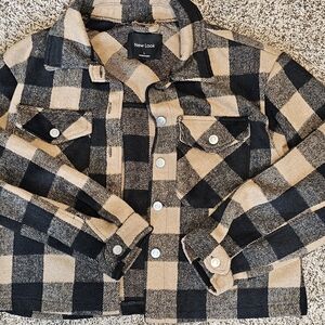 New Look Black and Tan Plaid Jean Jacket